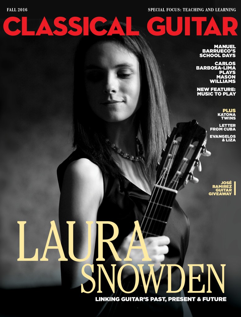 Classical Guitar Magazine Fall 2016 383 with a photo of Laura Snowden