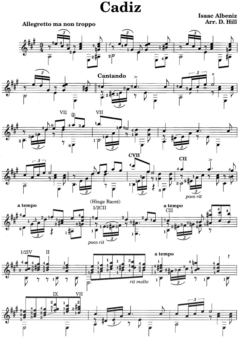 Albeniz "Cadiz" guitar sheet music page 1