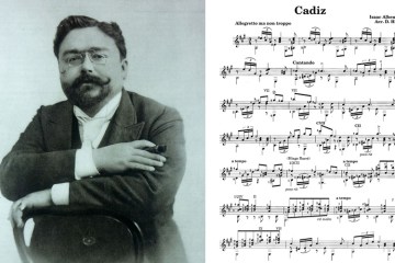 isaac Albeniz and guitar sheet music for "Cadiz"