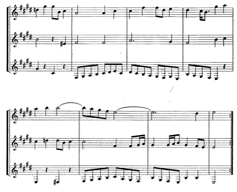 Classical Guitar music notation J.S. Bach Gavotte for trio guitar page 1