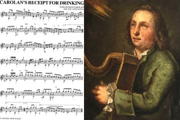 carolans receipt for drinking classical guitar music notation and painting of turlough o'carolan