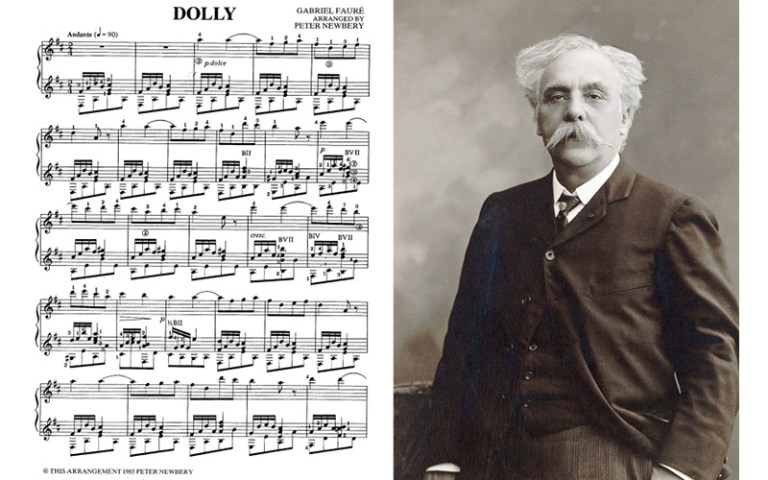 Composer Faure with classical guitar music notation