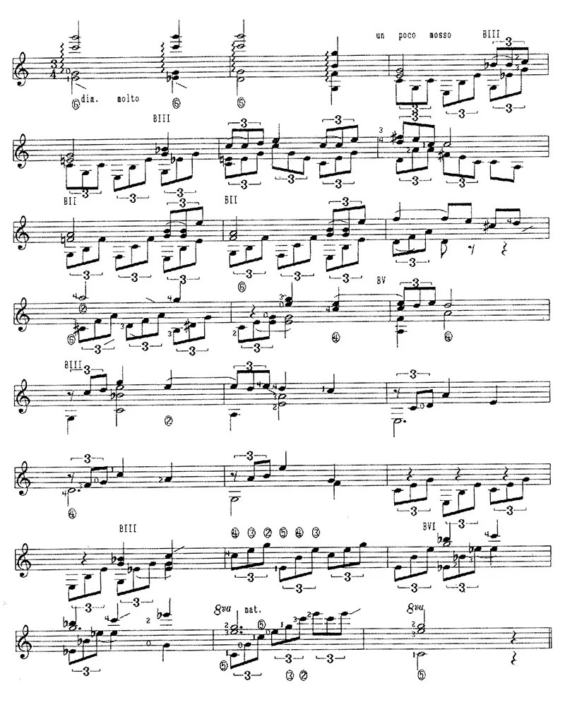 Debussy Clair de Lune classical guitar music notation page 2