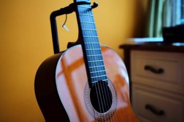 classical guitar on stand