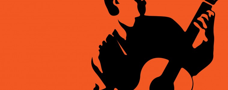 Silhouette of guitar player on red background, how to start playing classical guitar as an adult