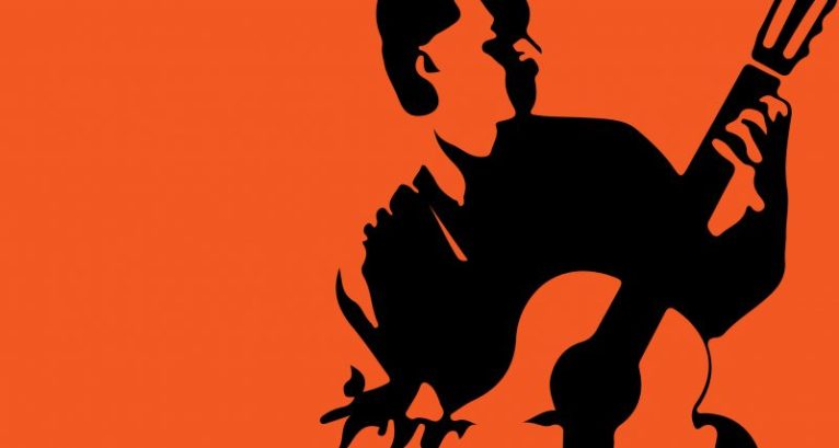 Silhouette of guitar player on red background, how to start playing classical guitar as an adult