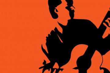 Silhouette of guitar player on red background, how to start playing classical guitar as an adult