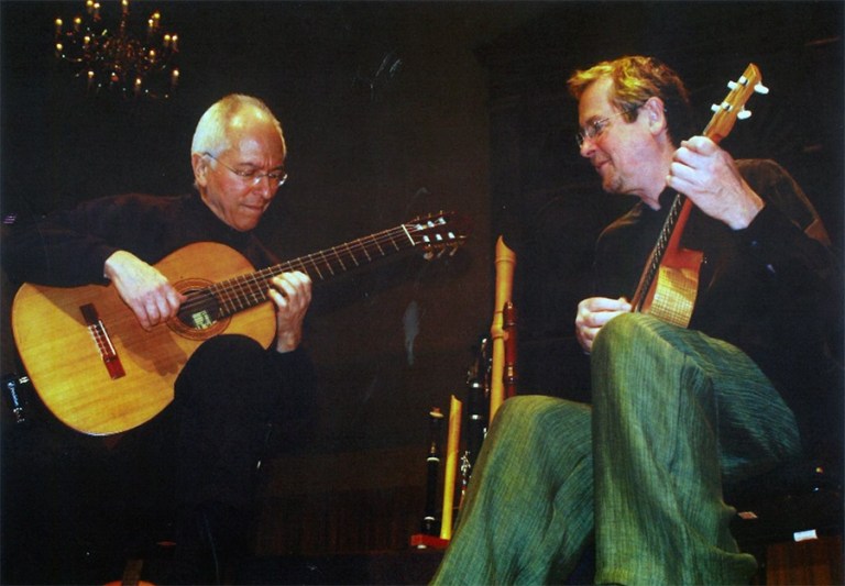 Classical guitarists John Williams and Richard Harvey