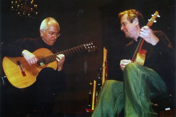 Classical guitarists John Williams and Richard Harvey