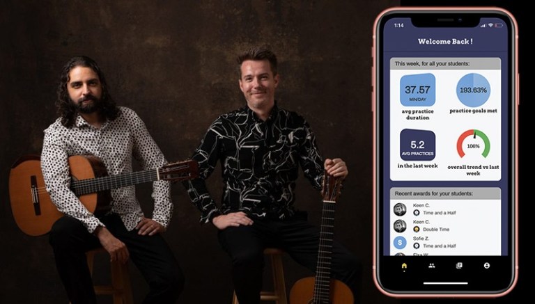 practice space app screenshot with classical guitarist creators