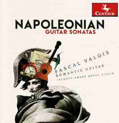 The cover of classical guitarist Pascal Valois' album Napoleonian Guitar Sonatas with abstract art