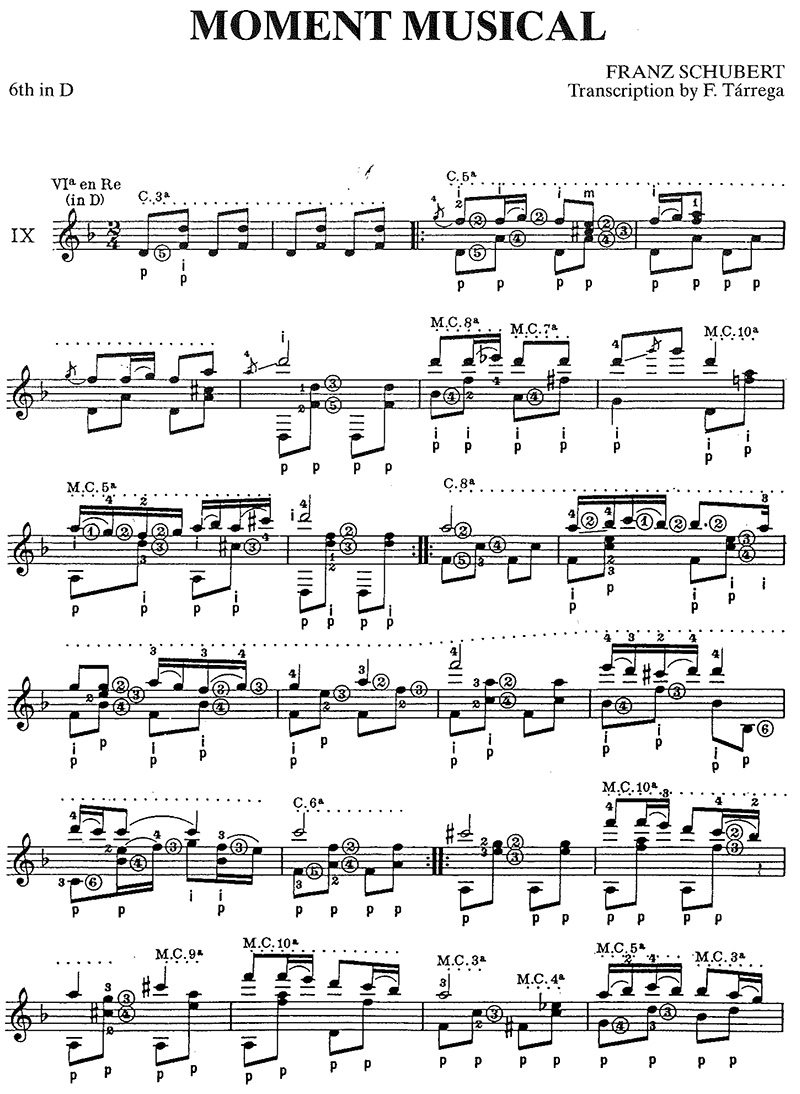 classical guitar music Schubert moment musical Tr. Tárrega