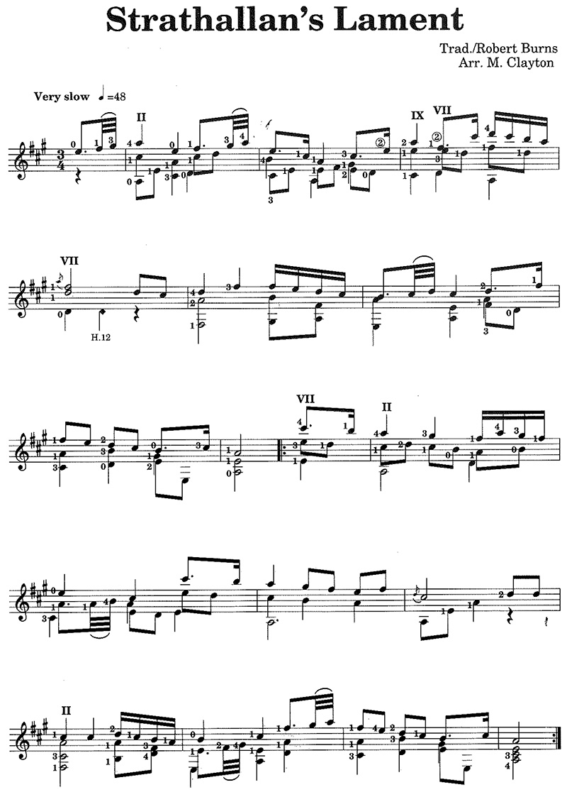 classical guitar music to play Strathallan's Lament