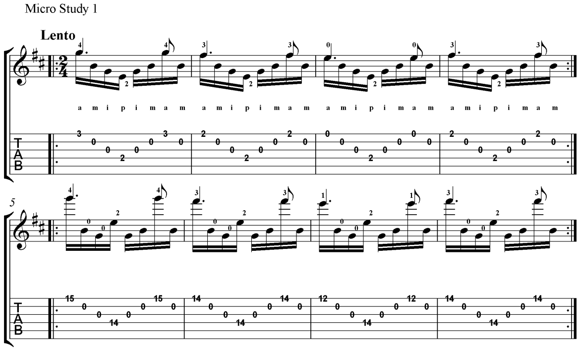 Classical Guitar Method Barrios Prelude Micro Study 1
